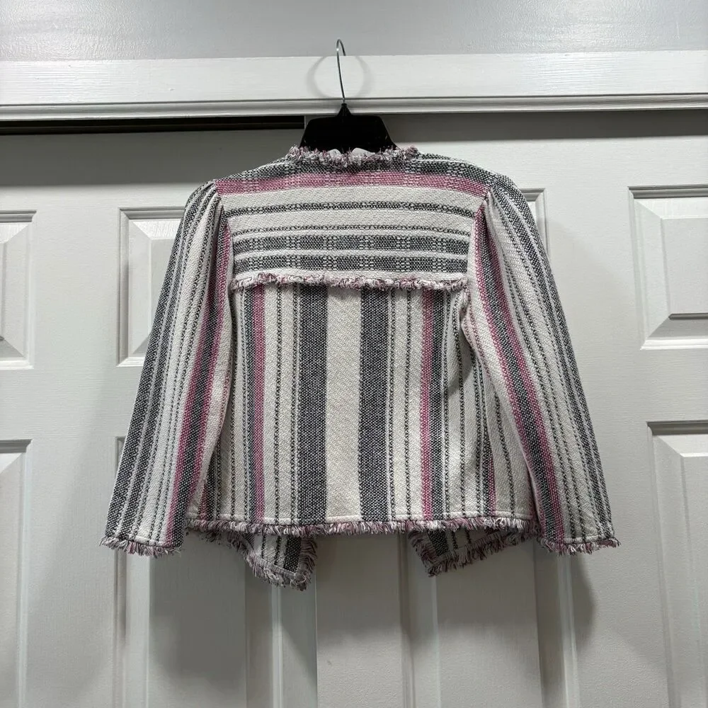 Nic And Zoe Dashing Days Striped Fringe Jacket Size PP Petite (0P) - Picture 4 of 9